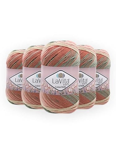 LaVita Garn BAUMWOLLE BATIK Handstrickgarn, 5er Pack,%60 Baumwolle,%40 Acrylgarn, 1 Knäuel 100 gr, 220 mt Taka Yarn (CB13) von Taka Fabrics