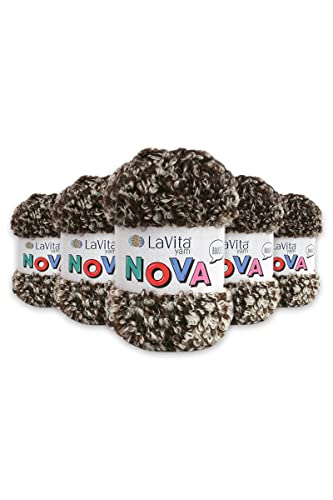 LaVita Garn NOVA Chunky Soft Boucle Handstrickgarn, 5 Stück, %20 Polyester, %80 Premium Acryl, 1 Knäuel 100 g, 100 m Taka Garn (LN1534-Braun, Stein) von Taka Fabrics
