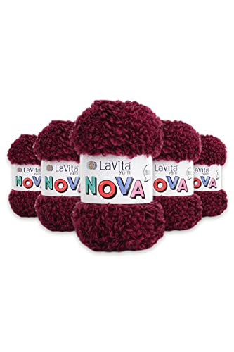 LaVita Garn NOVA Chunky Soft Boucle Handstrickgarn, 5 Stück, %20 Polyester, %80 Premium Acryl, 1 Knäuel 100 g, 100 m Taka Garn (LN5131-lila) von Taka Fabrics