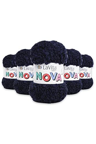 LaVita Yarn NOVA Chunky Soft Boucle Handstrickgarn, 5 Stück-Packung, 20 % Polyester, 80 % Premium-Acryl, 1 Knäuel 100 g, 100 m Taka-Garn (LN5301-Dunkelblau) von Taka Fabrics