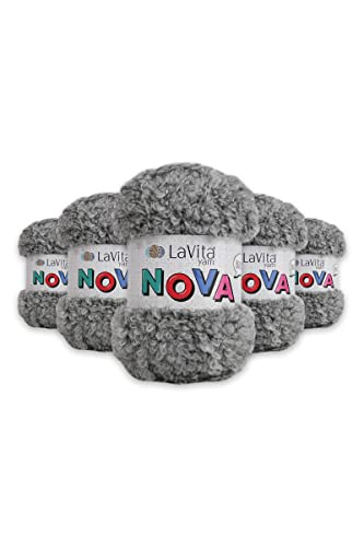 LaVita Yarn NOVA Soft Boucle Handstrickgarn, 5 Stück-Packung, 20 % Polyester, 80 % Premium-Acryl, 1 Knäuel 100 g, 100 m Taka-Garn (LN6805-Ash) von Taka Fabrics