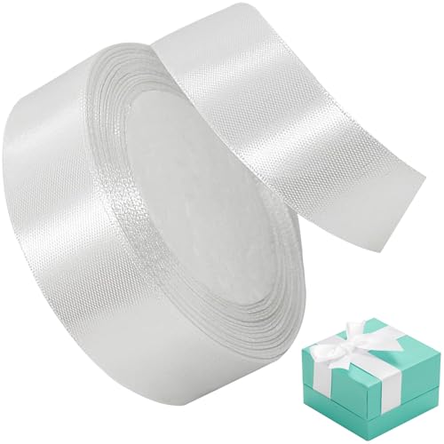 Taknews Geschenkband Weiss 20mm x 22m Polyester Satinband,Schleifenband Breit Stoffband Geschenkband Weiß für Geschenk Verpackung,Dekoration,Schleifen,Hochzeit von Taknews