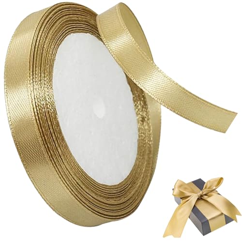 Taknews Satinband Gold 15mm x 22m Polyester Schleifenband Geschenkband für Geschenk Dekoration Verpackung,Basteln,Schleifen,Hochzeit,Dekoband Gold von Taknews