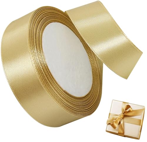 Taknews Satinband Gold 20mm x 22m Polyester Schleifenband Geschenkband Breit Dekoband Gold für Geschenk Verpackung,Dekoration,Basteln,Schleifen,Hochzeit von Taknews