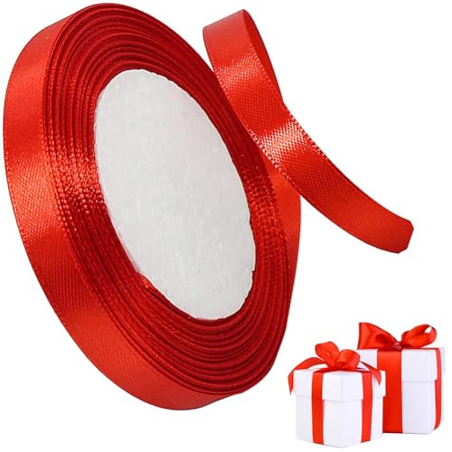 Taknews Satinband Rot 15mm 22 Meters Polyester Schleifenband Geschenkband für Geschenk Dekoration Verpackung,Basteln,Schleifen,Hochzeit,Rote Bänder von Taknews