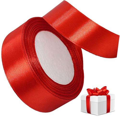 Taknews Satinband Rot 20mm 22 Meters Polyester Schleifenband Geschenkband Breit für Geschenk Dekoration Verpackung,Basteln,Schleifen,Hochzeit,Rote Bänder von Taknews