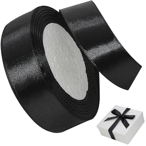 Taknews Polyester Satinband 20mm,Schwarz Schleifenband 22 Meters Breit Geschenkband für Geschenk Verpackung,Bastelarbeiten,Dekoration,Hochzeit von Taknews