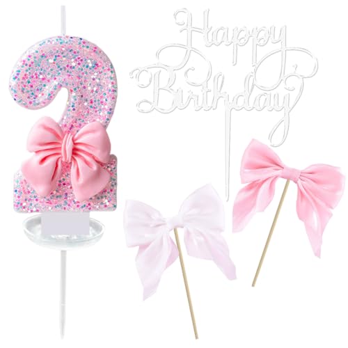 Geburtstagskerzen Zahlen 2, Happy Birthday Tortendeko, 2 Geburtstag Mädchen, Glitzernde Rosa Fliege kuchendeko 2. Geburtstag, Happy Birthday Cake Topper, Zahlenkerze für Geburtstagsdeko Geburtstagskerzen Zahlen 2, Happy Birthday Tortendeko, 2 Geburtstag Mädchen, Glitzernde Rosa Fliege kuchendeko 2. Geburtstag, Happy Birthday Cake Topper, Zahlenkerze für Geburtstagsdeko von TaleMoon