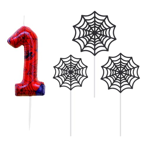 Geburtstagskerzen Zahlen 1, Birthday Candles Set, Kerze 1 Geburtstag Junge, Blau Rot Kerzen mit Spinnennetz, Tortendeko Geburtstag, Kuchendeko, Spinne Thema Geburtstagskerzen für Geburtstagsdeko von TaleMoon