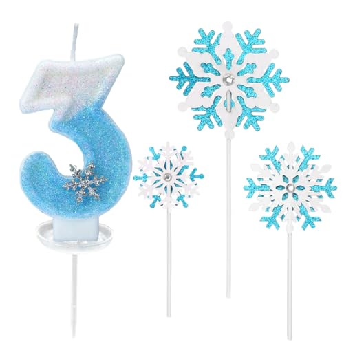 Glitzernde Zahlenkerze 3 mit Schneeflocken-Deko –Geburtstagskerze für Mädchen, Kerze 3 Geburtstag Kinder, Kerzen für Kuchen, Blau-weißer 3D-Glitzer & Tropfschutz Glitzernde Zahlenkerze 3 mit Schneeflocken-Deko –Geburtstagskerze für Mädchen, Kerze 3 Geburtstag Kinder, Kerzen für Kuchen, Blau-weißer 3D-Glitzer & Tropfschutz von TaleMoon