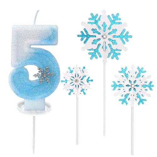 Glitzernde Zahlenkerze 5 mit Schneeflocken-Deko –Geburtstagskerze für Mädchen, Kerze 5 Geburtstag Kinder, Kerzen für Kuchen, Blau-weißer 3D-Glitzer & Tropfschutz Glitzernde Zahlenkerze 5 mit Schneeflocken-Deko –Geburtstagskerze für Mädchen, Kerze 5 Geburtstag Kinder, Kerzen für Kuchen, Blau-weißer 3D-Glitzer & Tropfschutz von TaleMoon
