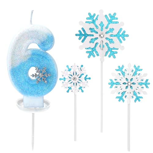 Glitzernde Zahlenkerze 6 mit Schneeflocken-Deko –Geburtstagskerze für Mädchen, Kerze 6 Geburtstag Kinder, Kerzen für Kuchen, Blau-weißer 3D-Glitzer & Tropfschutz Glitzernde Zahlenkerze 6 mit Schneeflocken-Deko –Geburtstagskerze für Mädchen, Kerze 6 Geburtstag Kinder, Kerzen für Kuchen, Blau-weißer 3D-Glitzer & Tropfschutz von TaleMoon