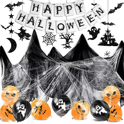 TaleMoon Halloween Deko Set, Gruselig Party Stoff, Horror HAPPY HALLOWEEN Girlande,Halloween Dekoration Set,Hängende Spiralen, Fledermäuse, Spinnen, Spinnennetz, Geistervorhang TaleMoon Halloween Deko Set, Gruselig Party Stoff, Horror HAPPY HALLOWEEN Girlande,Halloween Dekoration Set,Hängende Spiralen, Fledermäuse, Spinnen, Spinnennetz, Geistervorhang von TaleMoon