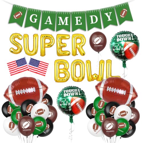 TaleMoon Super Bowl Deko,40 Stück American Football Deko,Superbowl Party Deko,Snack Stadion Dekoration Deko Set, "SUPERBOWL","GAMEDAY“ Girlande,USA Flaggen, Folien-Luftballons,Luftballons TaleMoon Super Bowl Deko,40 Stück American Football Deko,Superbowl Party Deko,Snack Stadion Dekoration Deko Set, "SUPERBOWL","GAMEDAY“ Girlande,USA Flaggen, Folien-Luftballons,Luftballons von TaleMoon