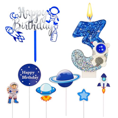 Weltraum Geburtstagskerzen Zahlen 3,Astronaut Kerzen Geburtstag Kinder,Weltall Raketen Kindergeburtstag Kuchen Deko,Geburtstagsdeko Jungen,Kerze Tortendeko für Geburtstags Party von TaleMoon