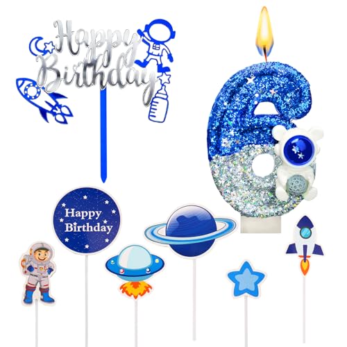 Weltraum Geburtstagskerzen Zahlen 6,Astronaut Kerzen Geburtstag Kinder,Weltall Raketen Kindergeburtstag Kuchen Deko,Geburtstagsdeko Jungen,Kerze Tortendeko für Geburtstags Party von TaleMoon