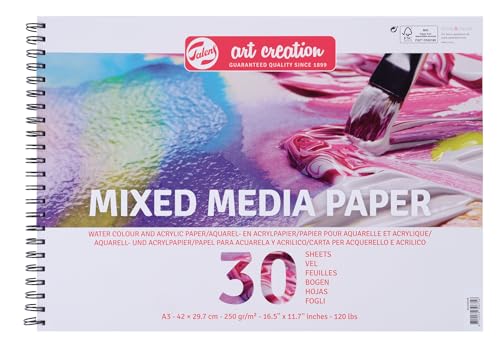 Talens Art Creation Mixed Media Papierblock - A3 42x29,7 cm - 250 g/m² - 30 Blatt - Ringgebunden, perforiert - Ideal für Acryl- und Aquarellfarben von Talens Art Creation