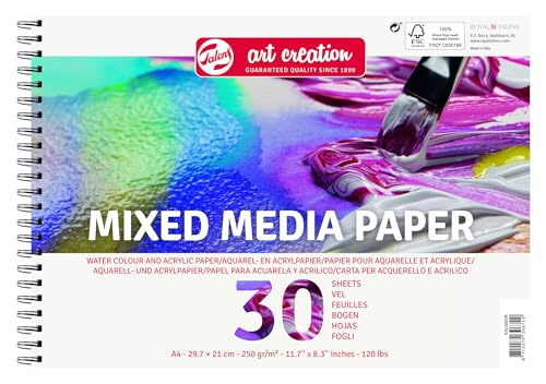 Talens Art Creation Papier - A4 Mixed Media Papier - 250gsm - 30 Blatt - Ringgebunden - Perforiert - Ideal für Acryl- und Aquarellfarben von Talens Art Creation