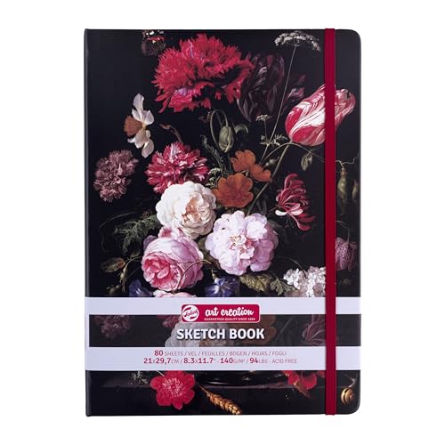 Talens Art Creation Skizzenbuch - Stillleben mit Blumen in Glasvase - 21x29,7cm - 140g Papier - 80 Blatt - Ideal für Bleistift, Pastell, Acryl, Gouache, Tinte, Holzkohle von Talens Art Creation