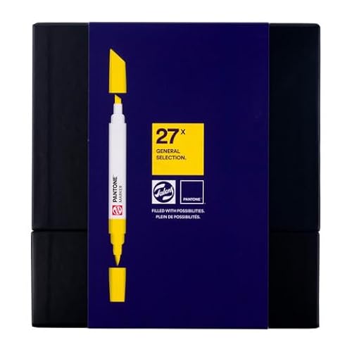 Talens | Pantone Marker 27er Set | Dual-Tip-Stift mit Pinselspitze und Keilspitze | Wasserbasierte, pigmentierte Tinte in Pantone-Farben von Talens Japan