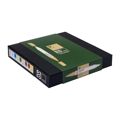 Talens | Pantone Marker 9er Set Nature | Dual-Tip-Stift mit Pinselspitze und Keilspitze | Wasserbasierte, pigmentierte Tinte in Pantone-Farben von Talens Japan