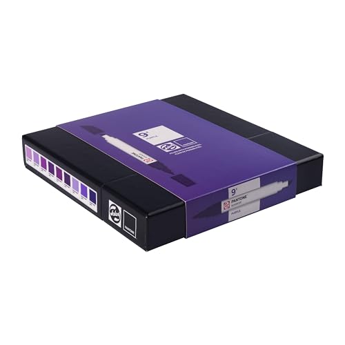 Talens | Pantone Marker 9er Set Purple | Dual-Tip-Stift mit Pinselspitze und Keilspitze | Wasserbasierte, pigmentierte Tinte in Pantone-Farben von Talens