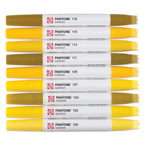 Talens | Pantone Marker 9er Set Yellow | Dual-Tip-Stift mit Pinselspitze und Keilspitze | Wasserbasierte, pigmentierte Tinte in Pantone-Farben von Talens