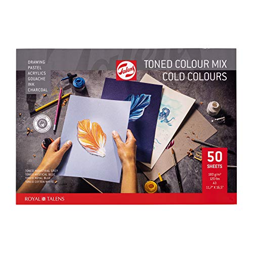 Talens Papier - Tonpapierblock Cold Colour Mix A3 42x29.7cm - 180g 50 Blatt - Hochwertig 15% Baumwolle 20% Recycelt - Für Buntstifte Pastellstifte Gouache Tinten Acryl Holzkohle Talens Papier - Tonpapierblock Cold Colour Mix A3 42x29.7cm - 180g 50 Blatt - Hochwertig 15% Baumwolle 20% Recycelt - Für Buntstifte Pastellstifte Gouache Tinten Acryl Holzkohle von Talens