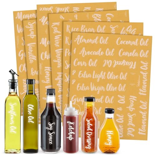 Talented Kitchen Öl- und Essig-Etiketten für Flaschen, transparent, vorgedruckte Gewürz-Etiketten für Quetschspender, Küche, Speisekammer, 132 Stück von Talented Kitchen