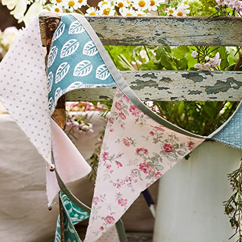 Green and Pink Fabric Bunting - 3m | Triangle Flag Pennant Garland, Eco-Friendly Upcyled 100% Organic Cotton, Floral Party Decorations, Kids Bedroom, Home Décor, Easter - Made by Talking Tables von Talking Tables