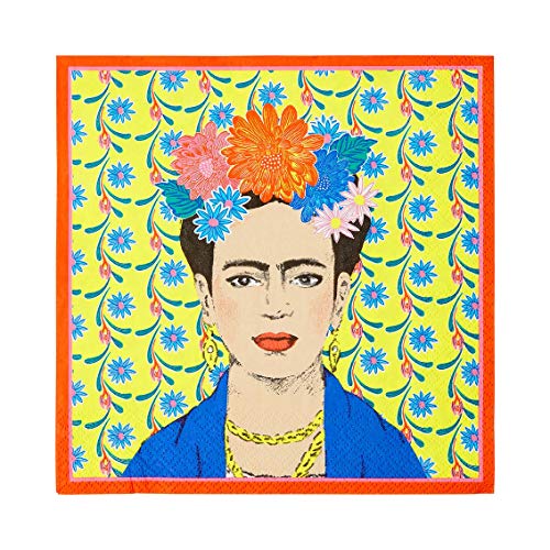 Packung mit 20 gelben Frida Kahlo Papierservietten | Einweg-Servietten, Geschirr für drinnen oder draußen, mexikanische Fiesta-Dekorationen, Zubehör für Geburtstagsfeiern, Cinco de Mayo, Decoupage von Talking Tables