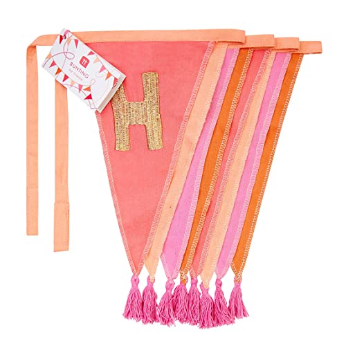 Rosa Stoff Happy Birthday Bunting Banner mit Quasten - 3m | Wimpelgirlande mit Dreiecksflagge, 100% Baumwolle, für Mädchen, Frauen, drinnen oder draußen, wiederverwendbare Dekorationen von Talking Tables
