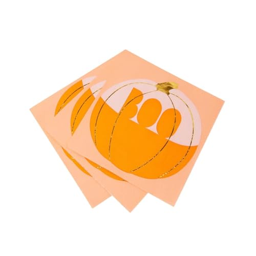 Talking Tables 16er-Pack Kürbis-Halloween-Servietten | Orange Papierservietten mit 'Boo'-Design | Einweggeschirr für Party, Herbst, KÜRBIS-Serviette von Talking Tables
