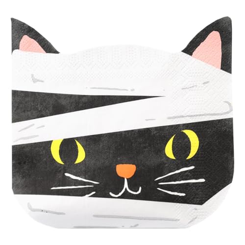 Talking Tables 20 x Halloween-Papierservietten in Katzenform, schwarze Katzengesicht-Servietten, lustiges gruseliges Partygeschirr, Süßes oder Leckerli-Zubehör, Halloween-Dekoration für Kinder von Talking Tables