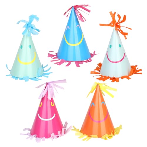 Talking Tables 5 x Glückliches Gesicht Partyhüte aus Papier Smiley-Dekorationen wiederverwendbar perfekt für Kinder Jungen Mädchengeburtstage Partys Babypartys 10 cm fünf Farben mit Quaste Unisex Talking Tables 5 x Glückliches Gesicht Partyhüte aus Papier Smiley-Dekorationen wiederverwendbar perfekt für Kinder Jungen Mädchengeburtstage Partys Babypartys 10 cm fünf Farben mit Quaste Unisex von Talking Tables