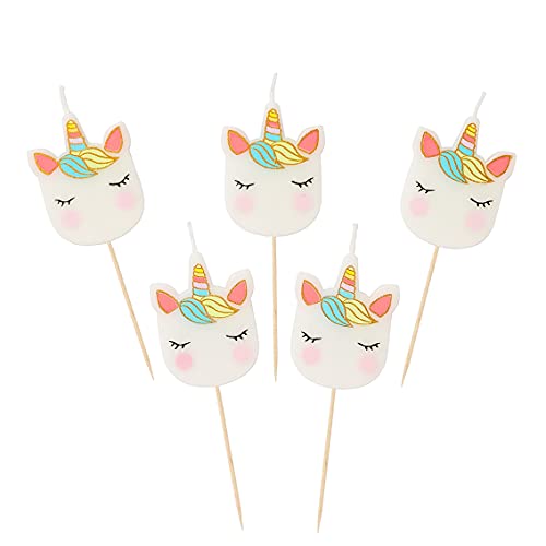 Talking Tables 5pack Unicorn Birthday Candles Cake Topper Decorations for Boys or Girls Magical Themed Party, Paper, White von Talking Tables