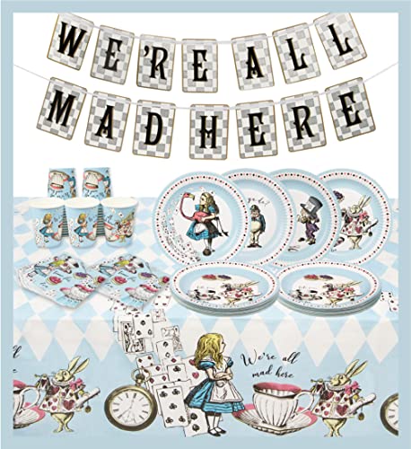 Talking Tables Alice in Wonderland Decorations and Party Tableware for 16 Guests | Mad Hatter Bunting, Plates, Napkins, Cups, Table Cover for Birthday, Baby Shower, Book Day” von Talking Tables