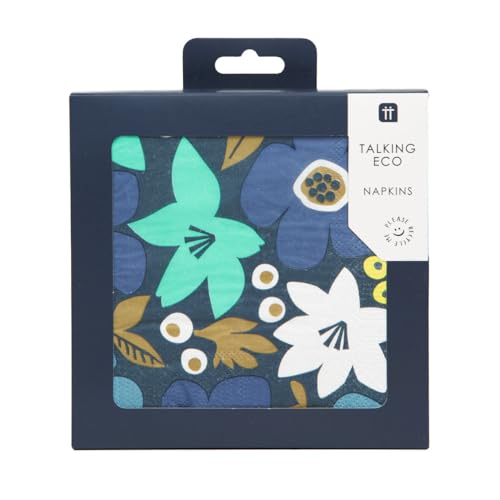 Talking Tables Blaue Blumenservietten – Packung mit 20 recycelbaren Papierservietten für Tischgesellschaft, Winter, Decoupage, Geburtstag, marineblaue Heimdekoration Talking Tables Blaue Blumenservietten – Packung mit 20 recycelbaren Papierservietten für Tischgesellschaft, Winter, Decoupage, Geburtstag, marineblaue Heimdekoration von Talking Tables