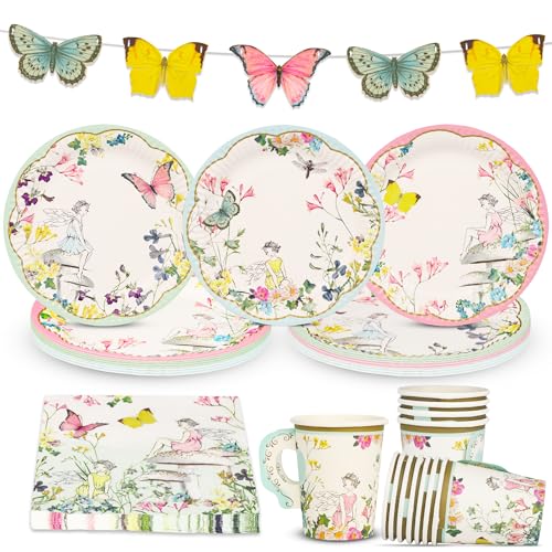 Talking Tables Feen-Partydekorationen und Einweggeschirr für 12 Gäste, Schmetterlingswimpelkette, Tischdecke, Tassen, Teller und Servietten, für Kindergeburtstag, Muttertag, Nachmittagstee, Babyparty Talking Tables Feen-Partydekorationen und Einweggeschirr für 12 Gäste, Schmetterlingswimpelkette, Tischdecke, Tassen, Teller und Servietten, für Kindergeburtstag, Muttertag, Nachmittagstee, Babyparty von Talking Tables