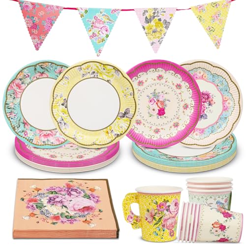 Talking Tables Floral Geschirr-Set & Vintage Nachmittagsteeparty Dekorationen für 12 Gäste, Pappteller und Servietten, Teetassen, Wimpelkette Flaggen, Tischdecke für Geburtstag, Muttertag, Bridgerton Talking Tables Floral Geschirr-Set & Vintage Nachmittagsteeparty Dekorationen für 12 Gäste, Pappteller und Servietten, Teetassen, Wimpelkette Flaggen, Tischdecke für Geburtstag, Muttertag, Bridgerton von Talking Tables