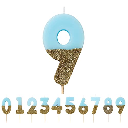 Talking Tables Geburtstagskerzen | Kerzen für Geburtstagskuchen | Kerzen Blau | 9 Geburtstagskerze Cake Topper | Gold Glitzer und Blau, multifarbe, "height 8cm, 3""", 9 Number Candle von Talking Tables