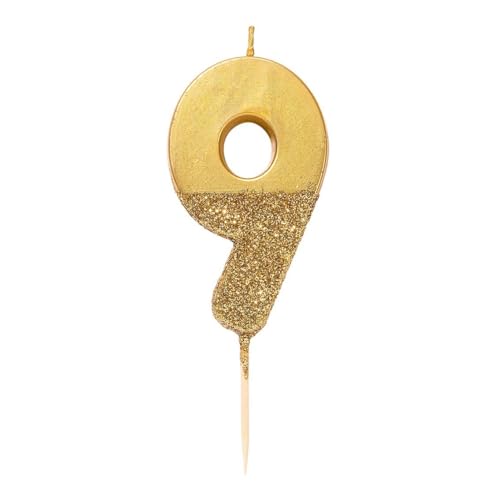 Talking Tables Gold Zahl 9 Geburtstagskerze mit Glitzer – Tortendekoration für Kinder, Erwachsene, 9., 90. Geburtstag, Jubiläum, Meilensteinzeitalter Talking Tables Gold Zahl 9 Geburtstagskerze mit Glitzer – Tortendekoration für Kinder, Erwachsene, 9., 90. Geburtstag, Jubiläum, Meilensteinzeitalter von Talking Tables