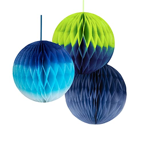Talking Tables Green & Blue Paper Honeycomb Decorations - 3 Pack 20cm | Hanging Party Decorations for Kids Parties, Winter Wedding, Festival - Easy to Assemble for Special Occasions von Talking Tables