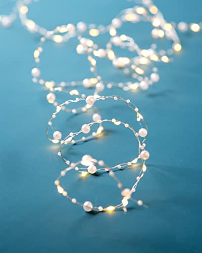 Talking Tables LED-Lichterkette mit weißen Perlen, batteriebetrieben, 3 m lang, für Esstisch, Schlafzimmer, Dekorationen, Hochzeit, Weihnachten, silberfarben von Talking Tables