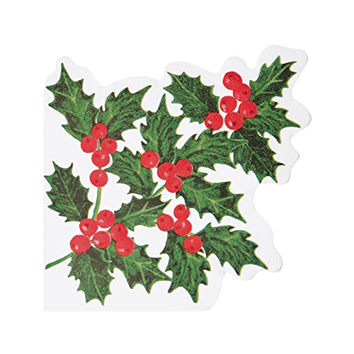Talking Tables Pack of 20 Holly Leaf Christmas Napkins | Paper Serviettes for Xmas, Boxing Day, Winter Dinner Party, Decoupage,White,33 x 33 cm von Talking Tables