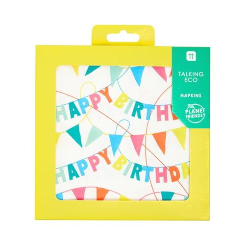 Packung mit 20 Recycelbare alles Gute zum Geburtstag Serviette | Einweggeschirr, umweltfreundlich, kunststofffrei | Regenbogen-Party-Dekorationen, Ammer-Design, Unisex von Talking Tables