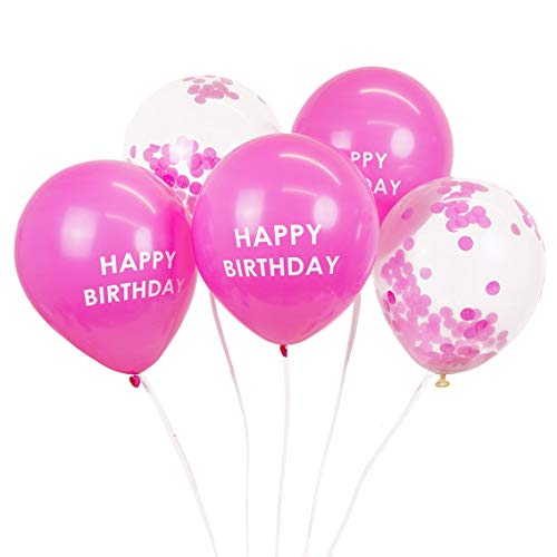 Talking Tables Packung mit 5 rosa Happy Birthday Konfetti-Ballons mit Band | Partydekorationen für Mädchen, Kinder oder Erwachsene, jedes Alter von Talking Tables