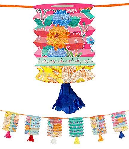 Talking Tables BOHO-GARLAND-LANT Papierlaterne Girlande Ammer mit Quasten-3m | Bunt gefärbte Boho-Partydekorationen für Geburtstag, Fiesta, chinesische Feier, Sommergarten von Talking Tables