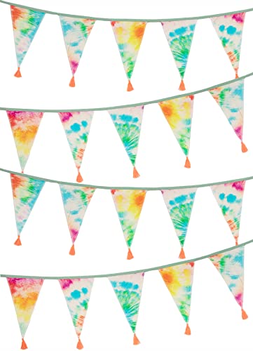 Talking Tables Tie Dye Rainbow Fabric Bunting with Tassels - 3m | Indoor Outdoor Triangle Flag Pennant Garland, 100% Cotton, 60s 70s Hippie Summer Festival Party Decorations, Colourful Home Décor von Talking Tables