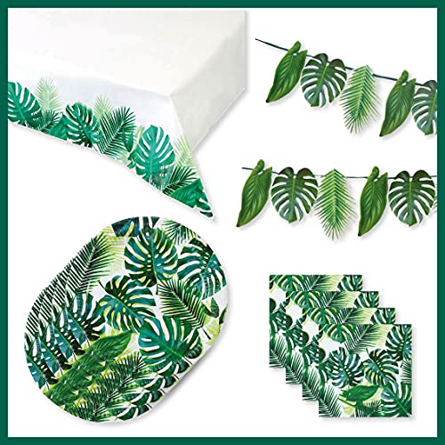Talking Tables Tropisches Partygeschirr-Set und hawaiianische Dekorationen für 8 Gäste | Grüne Blättergirlande, Palmentischdecke, Teller und Servietten | Perfekt für Kindergeburtstag Thema, Sommerluau Talking Tables Tropisches Partygeschirr-Set und hawaiianische Dekorationen für 8 Gäste | Grüne Blättergirlande, Palmentischdecke, Teller und Servietten | Perfekt für Kindergeburtstag Thema, Sommerluau von Talking Tables
